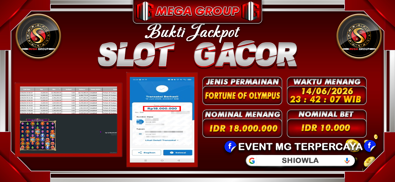 Bukti JP situs Shiowla hari Senin, 15 Juni 2026