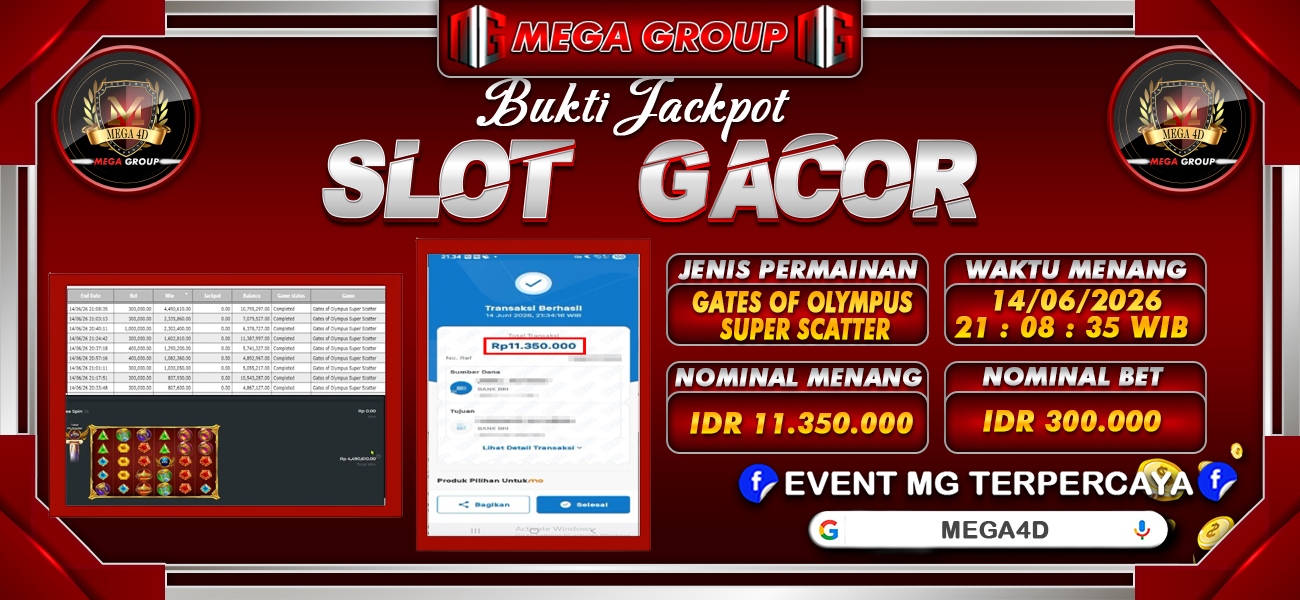 Bukti JP situs Mega4D hari Senin, 15 Juni 2026